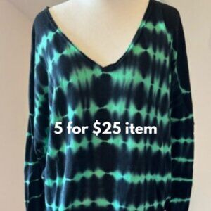 Navy and Green Tie-Dye V-Neck Sweater